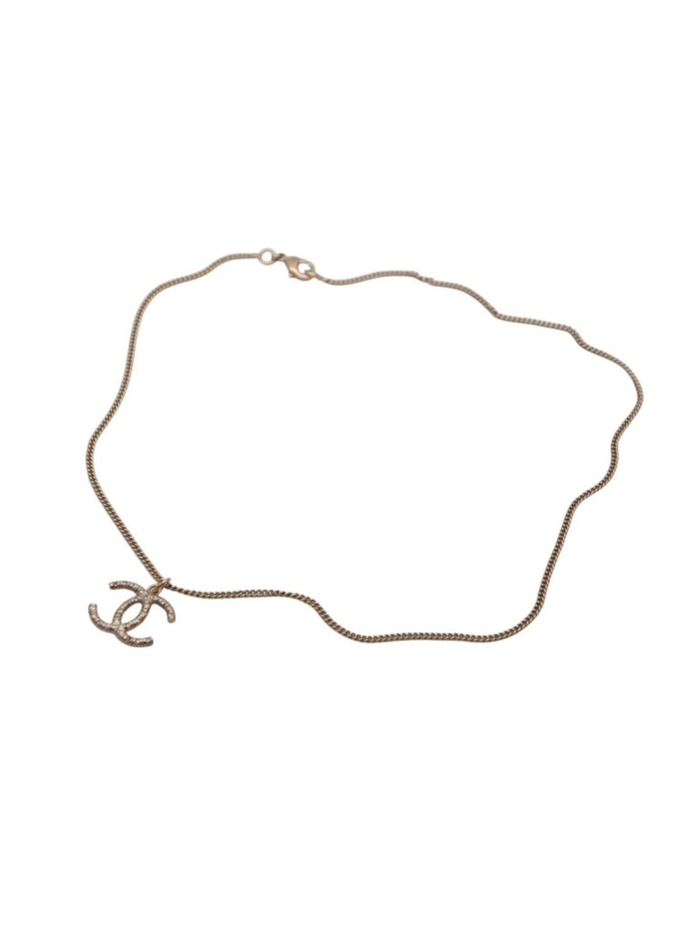 Chanel CC Logo Necklace Rhinestone Gold 08c
